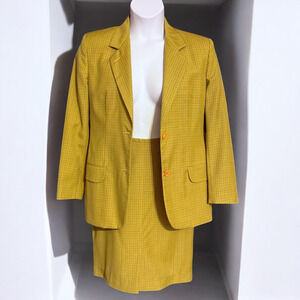 Vintage Gerani Italian Skirt Suit Hipster Yellow Blazer Virgin Wool Medium EUR42